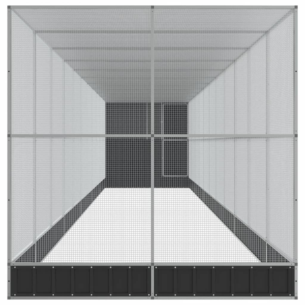 ezüstszínű acél madárház bővítménnyel 1244 x 203 x 216 cm