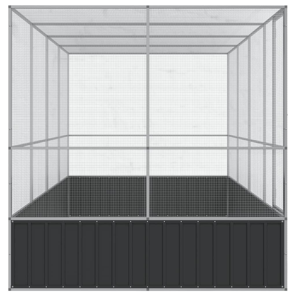 ezüst színű acél madárház kiterjesztésekkel 418 x 207 x 212 cm