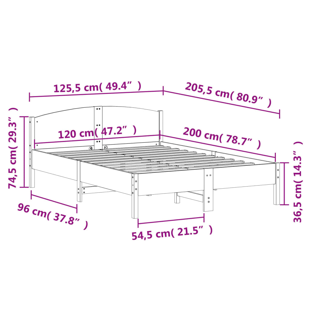 fehér tömör fenyőfa ágy matrac nélkül 120 x 200 cm