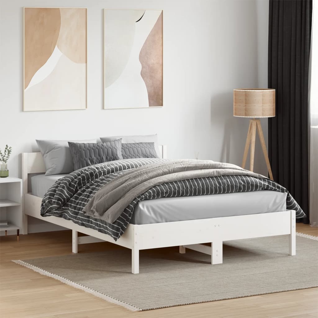 fehér tömör fenyőfa ágy matrac nélkül 120 x 190 cm