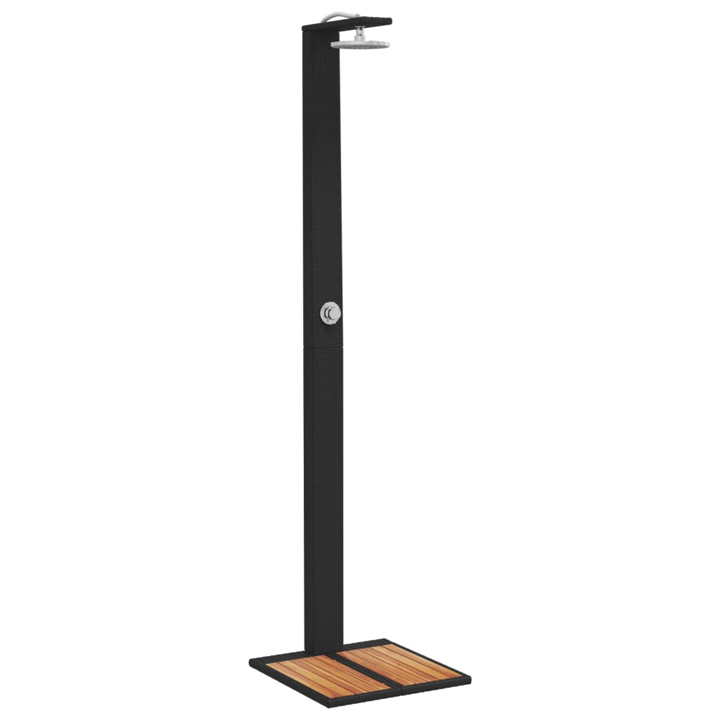 fekete polyrattan és akácfa kültéri zuhanyzó 50 x 55 x 224 cm