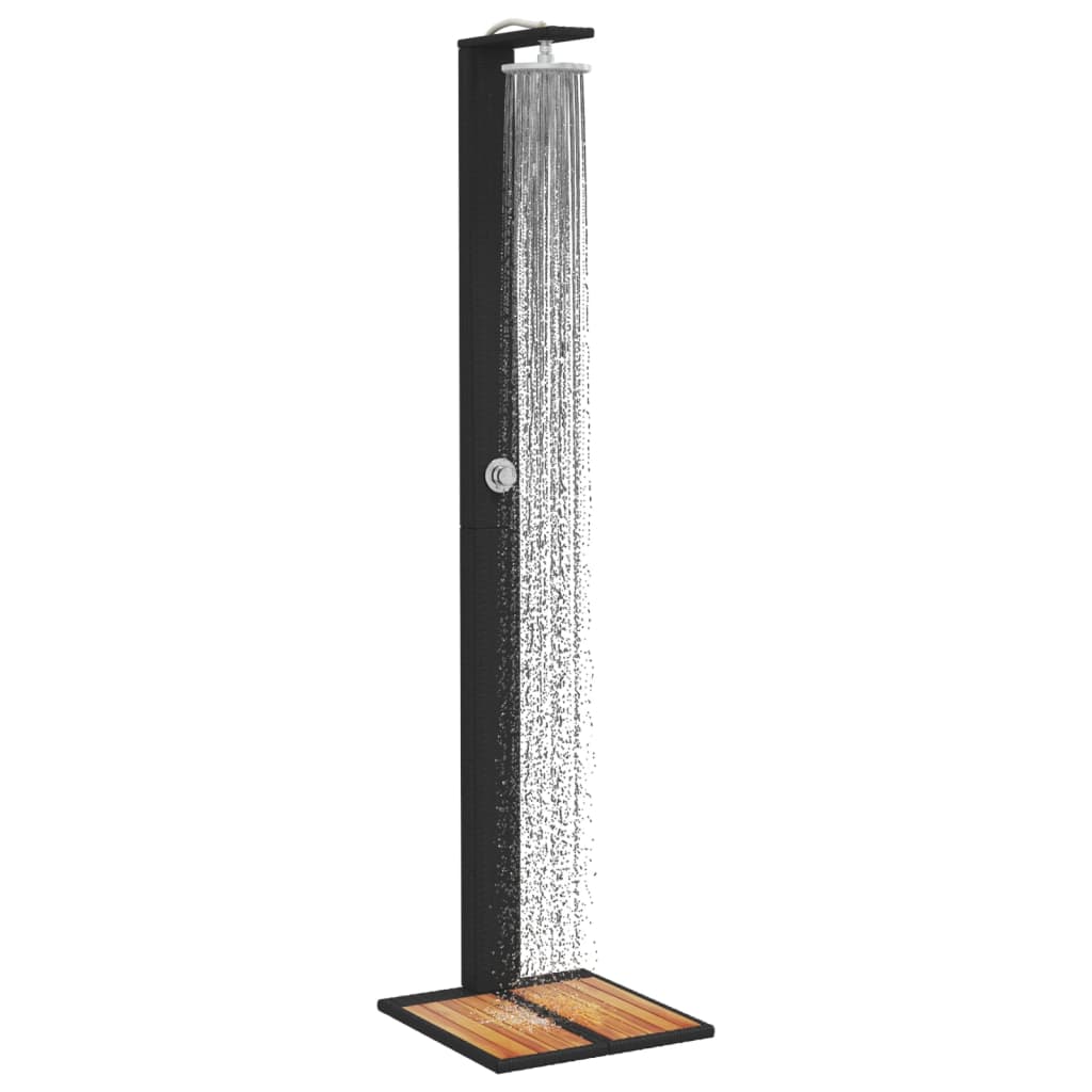 fekete polyrattan és akácfa kültéri zuhanyzó 50 x 55 x 224 cm