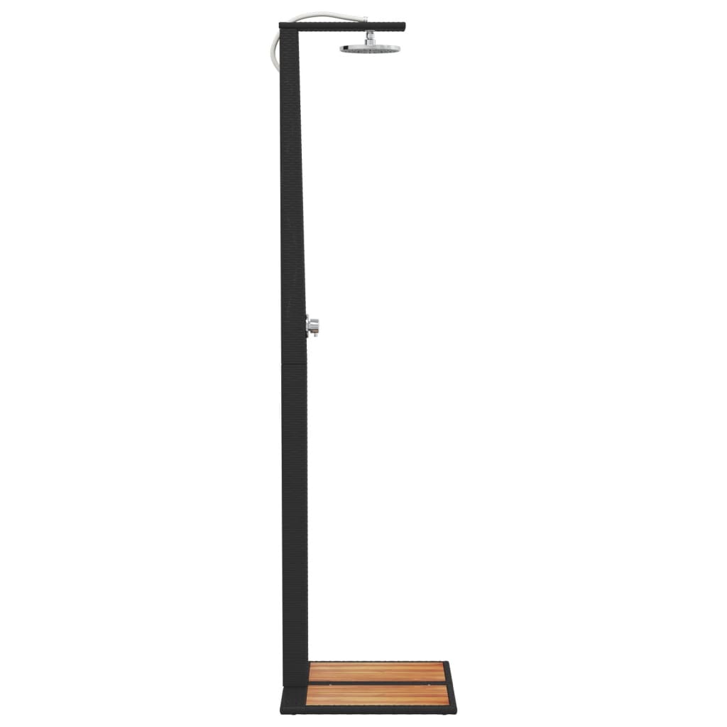 fekete polyrattan és akácfa kültéri zuhanyzó 50 x 55 x 224 cm