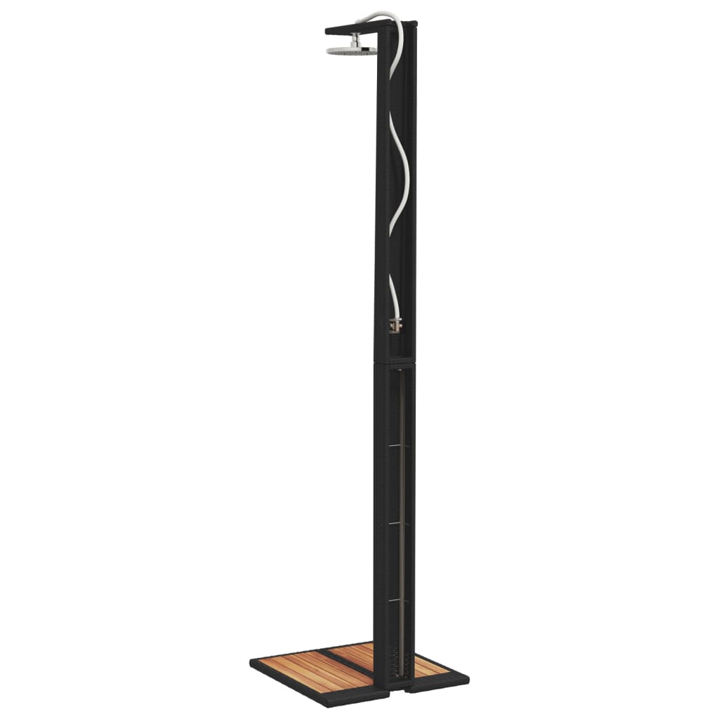fekete polyrattan és akácfa kültéri zuhanyzó 50 x 55 x 224 cm