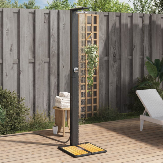 fekete polyrattan és akácfa kültéri zuhanyzó 50 x 55 x 224 cm
