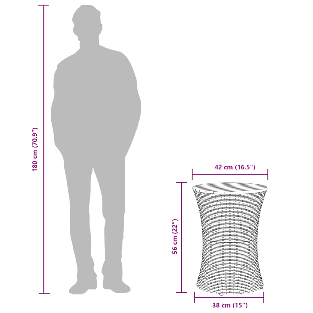szürke polyrattan kerti dob alakú kisasztal