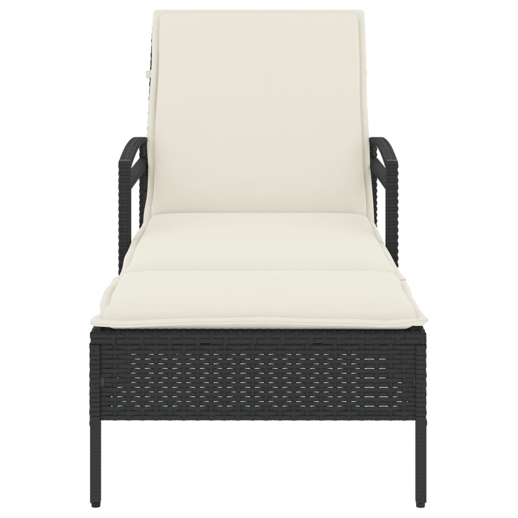 fekete polyrattan napozóágy párnával 63x200x81 cm