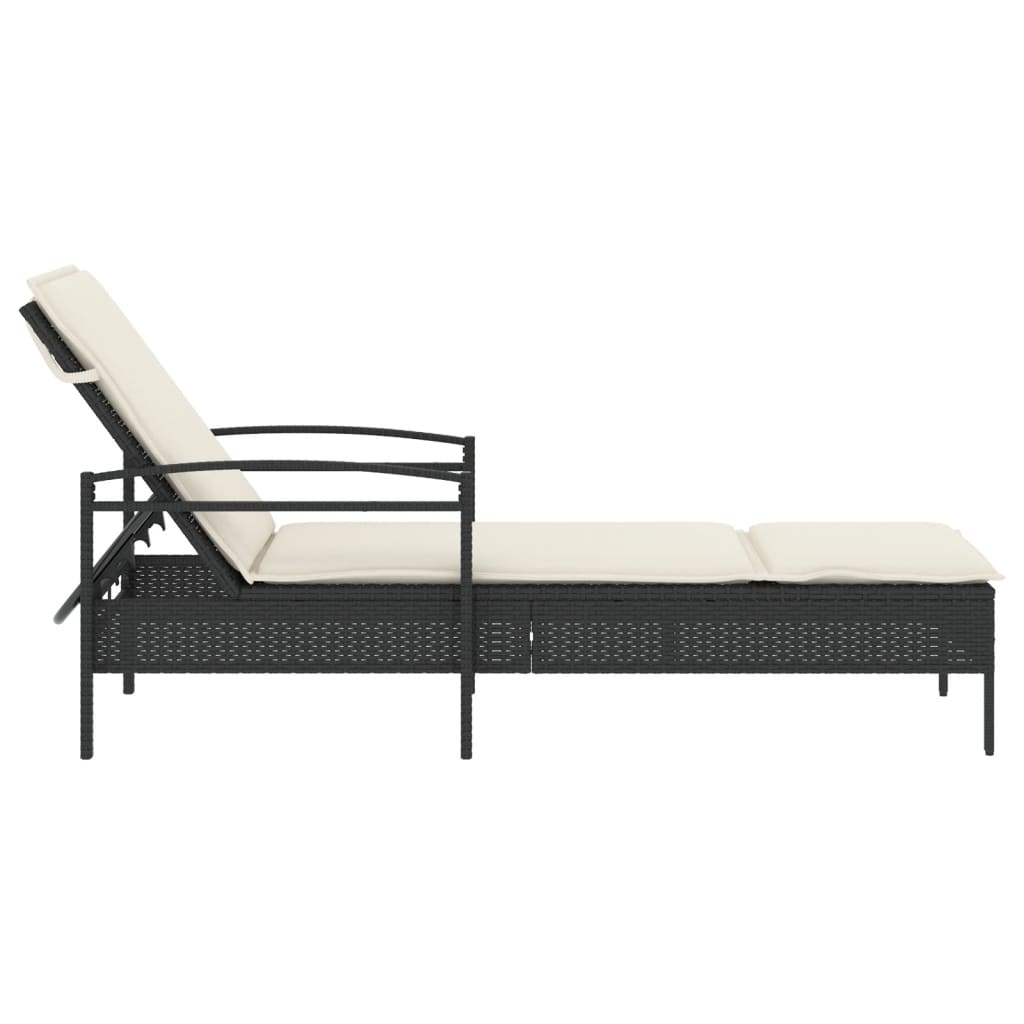 fekete polyrattan napozóágy párnával 63x200x81 cm