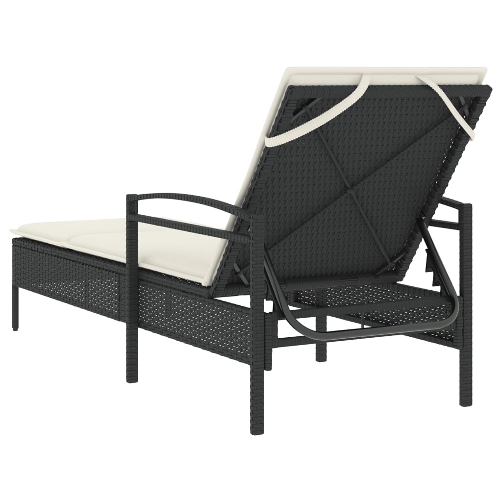 fekete polyrattan napozóágy párnával 63x200x81 cm