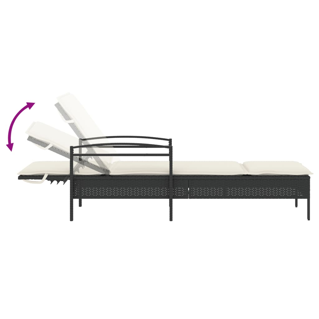 fekete polyrattan napozóágy párnával 63x200x81 cm