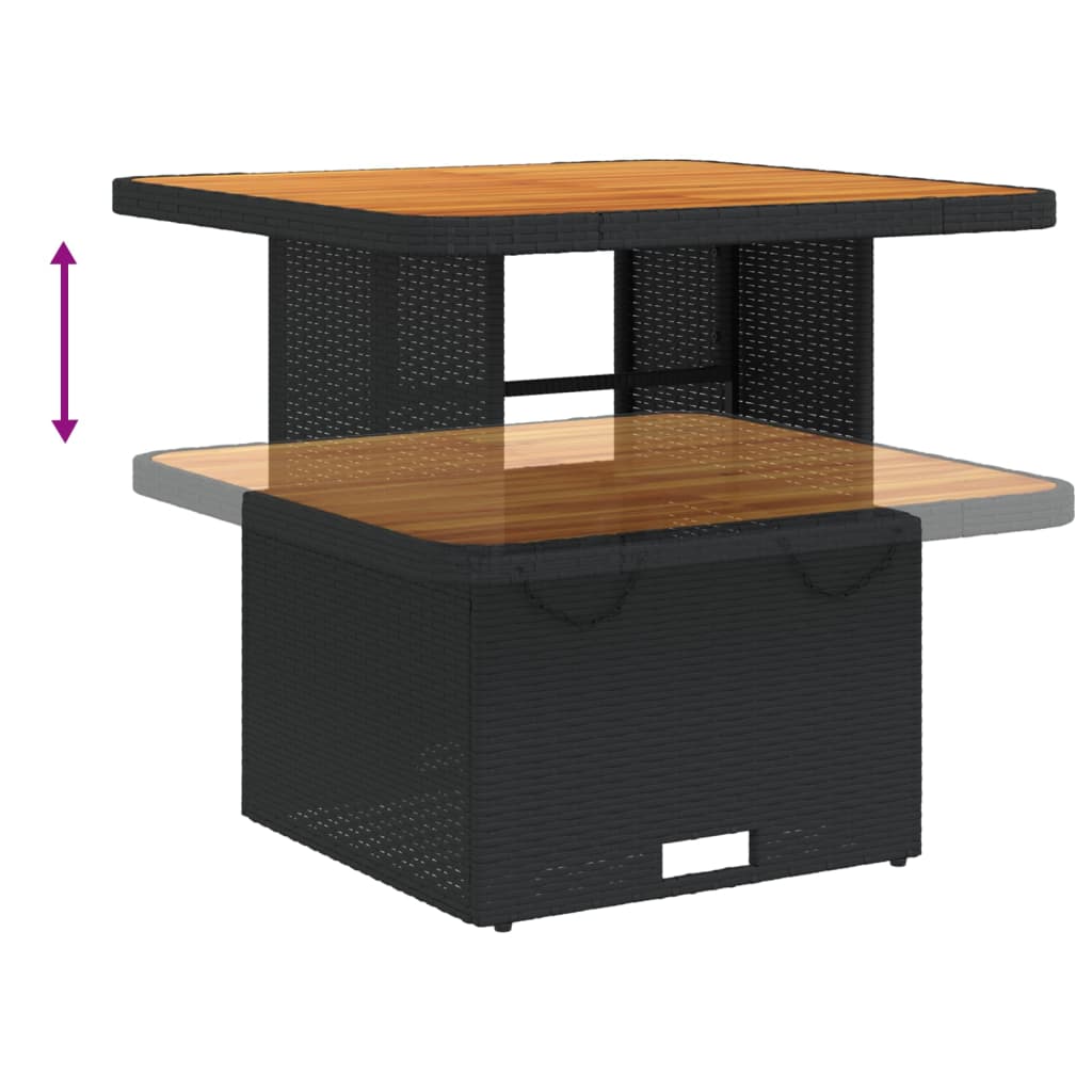 fekete polyrattan és akácfa kerti asztal 80 x 80 x 71 cm