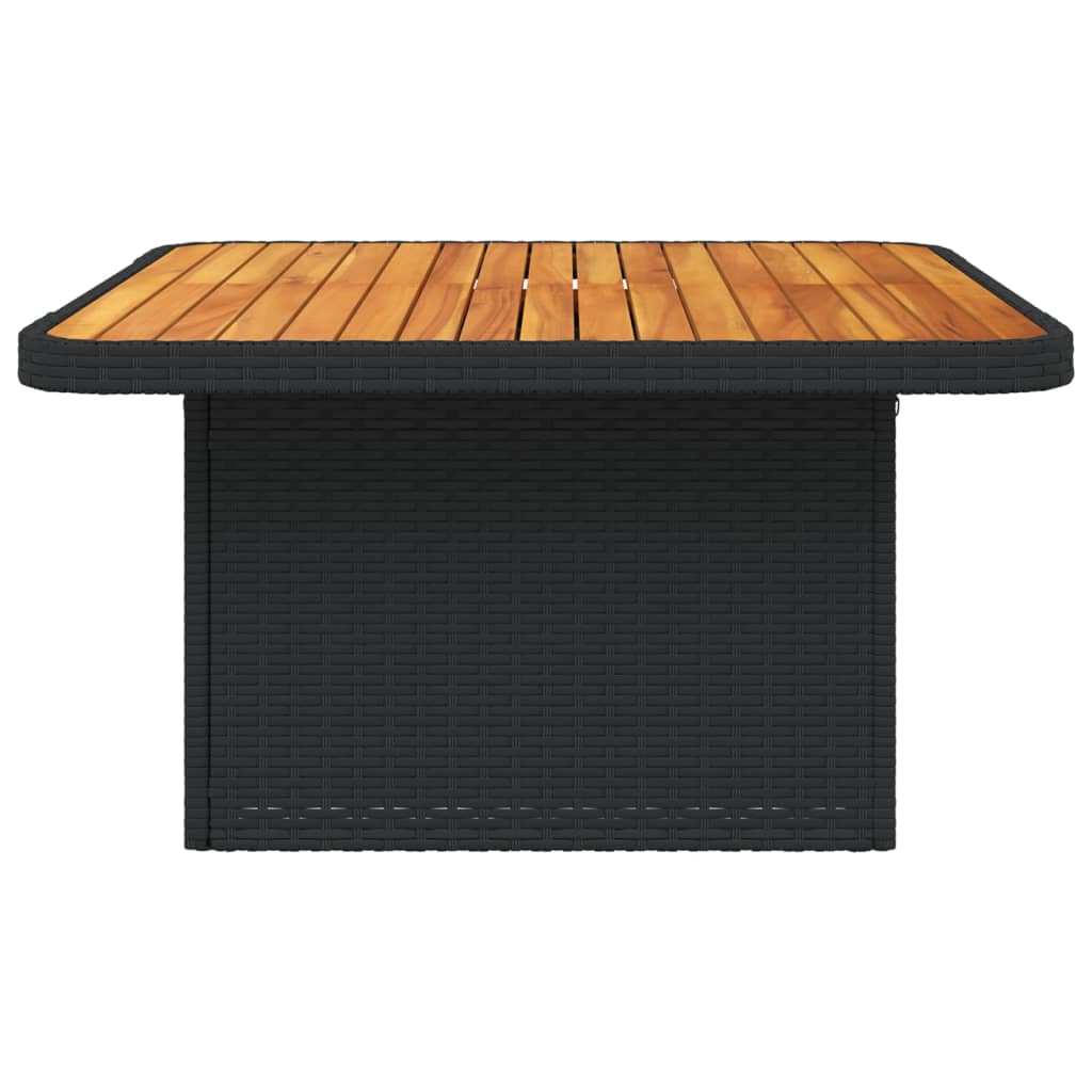 fekete polyrattan és akácfa kerti asztal 80 x 80 x 71 cm