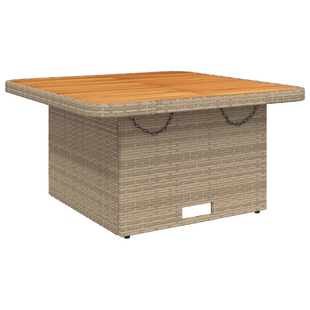 bézs polyrattan és akácfa kerti asztal 80 x 80 x 71 cm
