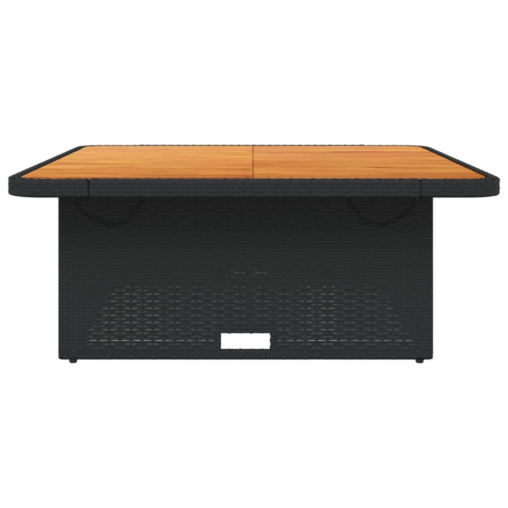 fekete polyrattan és akácfa kerti asztal 110 x 110 x 71 cm