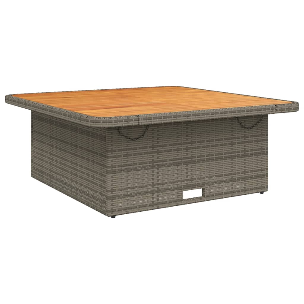 szürke polyrattan és akácfa kerti asztal 110 x 110 x 71 cm