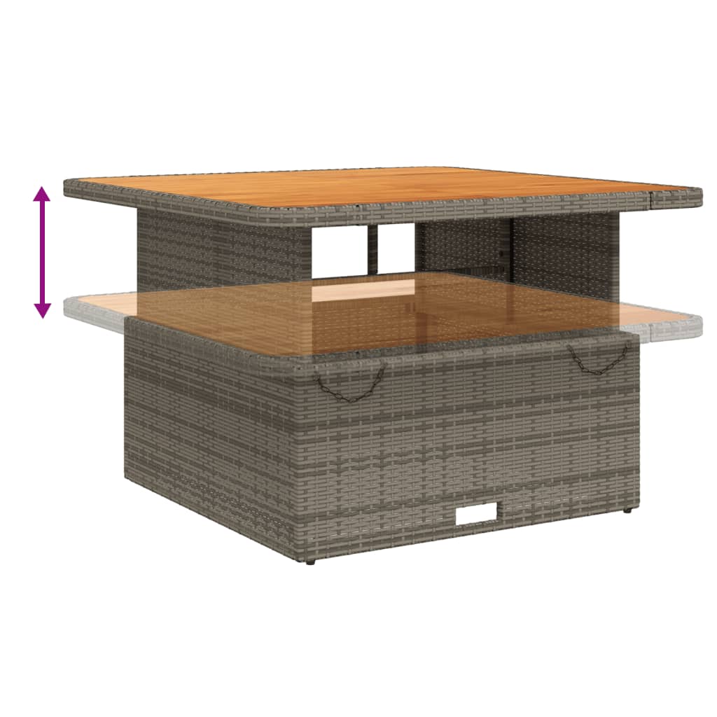 szürke polyrattan és akácfa kerti asztal 110 x 110 x 71 cm