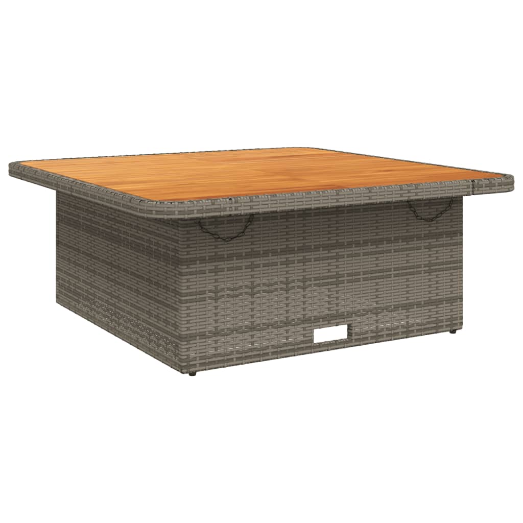 szürke polyrattan és akácfa kerti asztal 110 x 110 x 71 cm