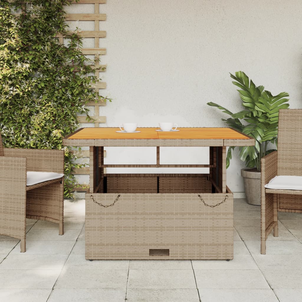 bézs polyrattan és akácfa kerti asztal 110 x 110 x 71 cm