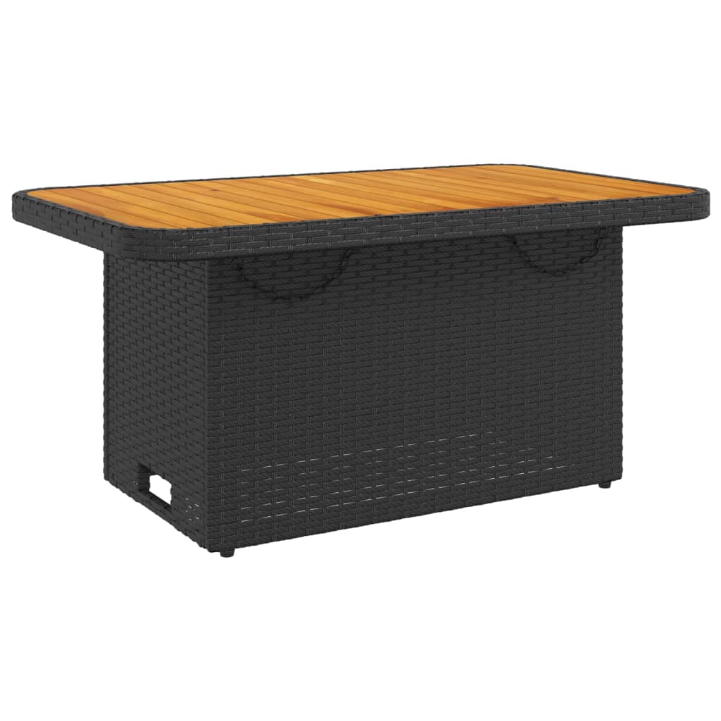 fekete polyrattan és akácfa kerti asztal 90 x 55 x 71 cm