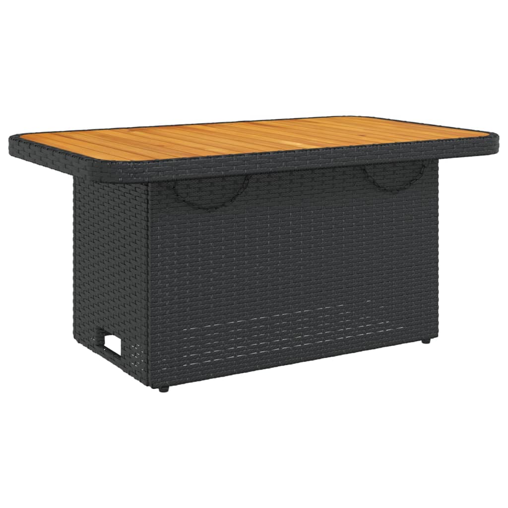 fekete polyrattan és akácfa kerti asztal 90 x 55 x 71 cm