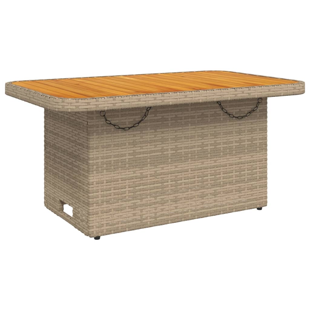 bézs polyrattan és akácfa kerti asztal 90 x 55 x 71 cm