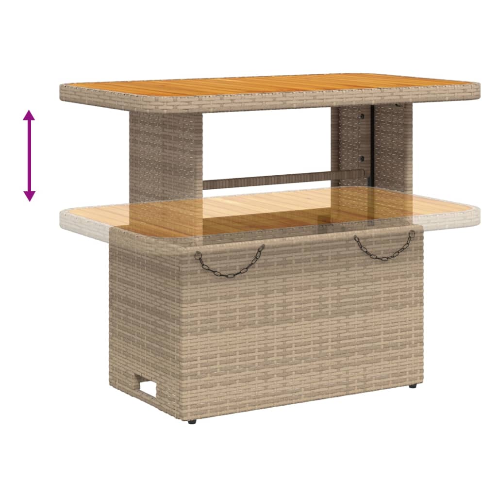 bézs polyrattan és akácfa kerti asztal 90 x 55 x 71 cm