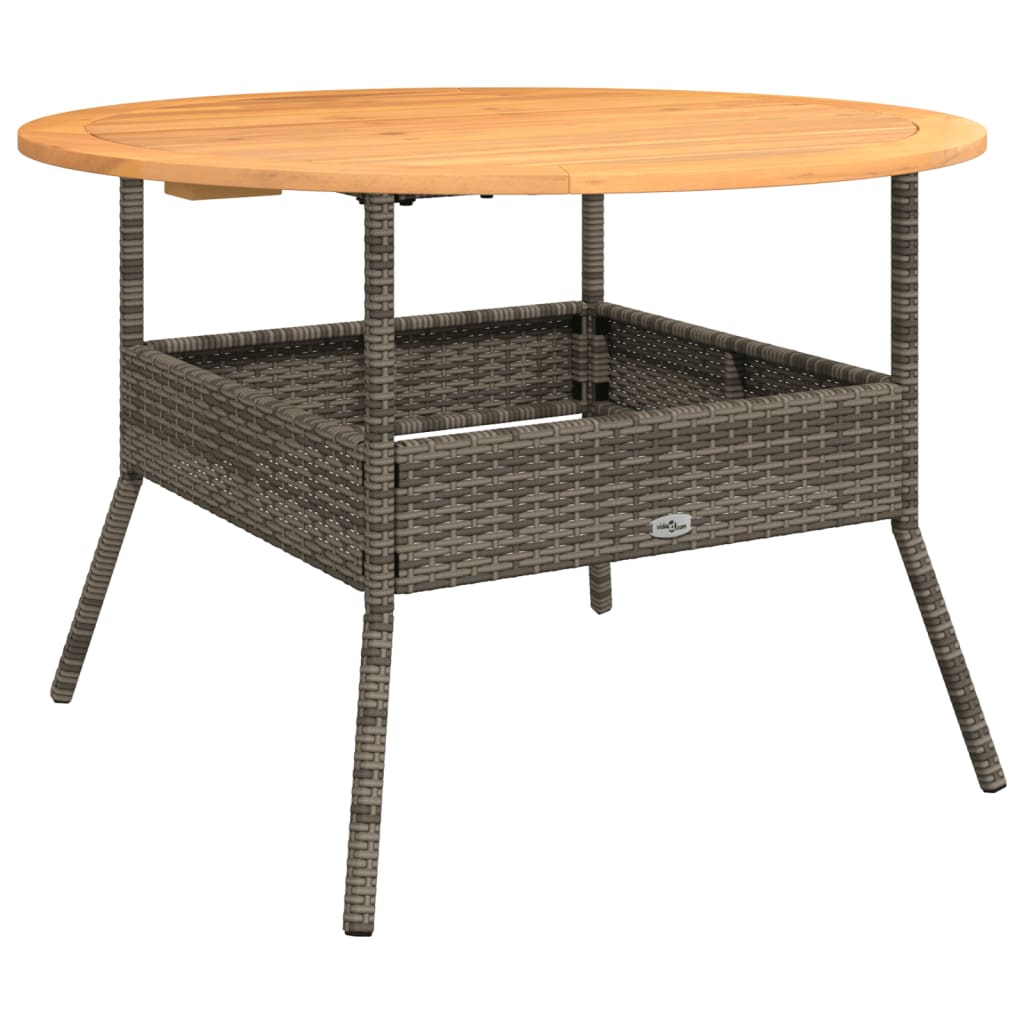 szürke polyrattan kerti asztal akácfa lappal Ø110 x 71 cm