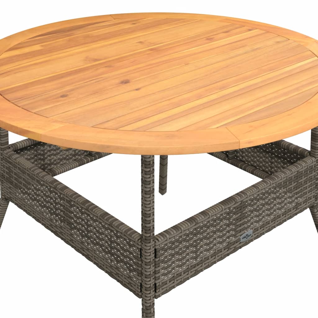 szürke polyrattan kerti asztal akácfa lappal Ø110 x 71 cm
