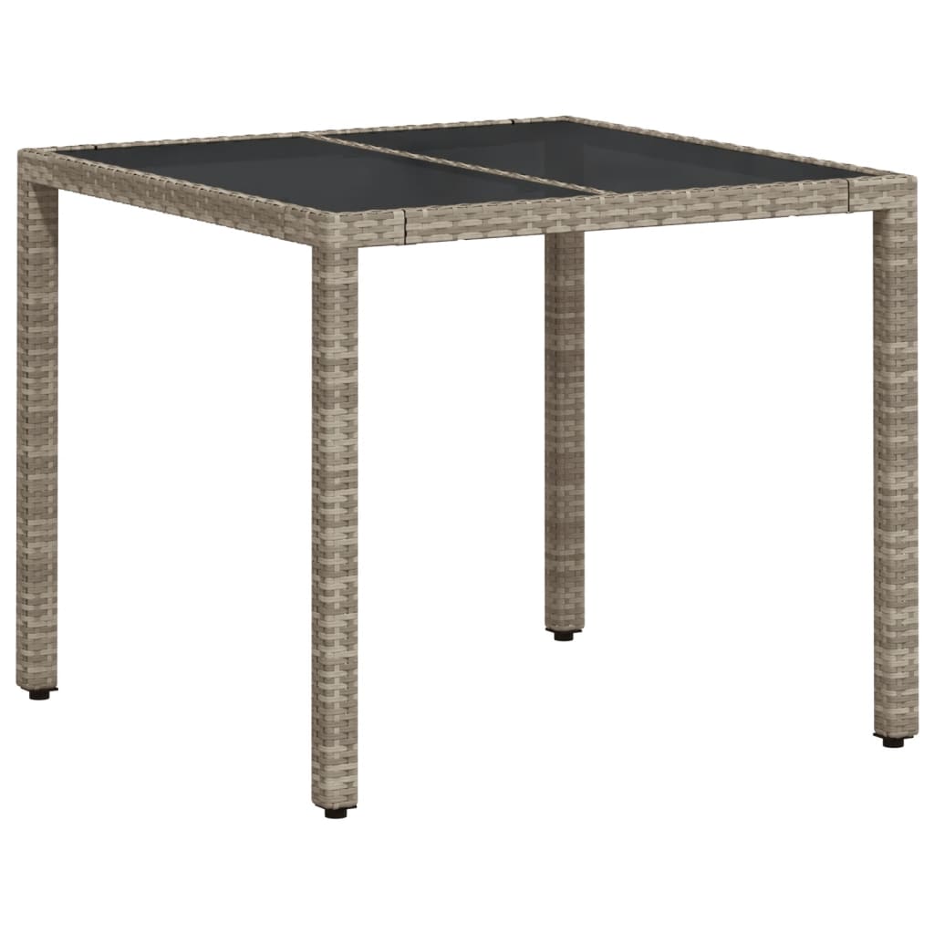 világosszürke polyrattan üveglapos kerti asztal 90 x 90 x 75 cm