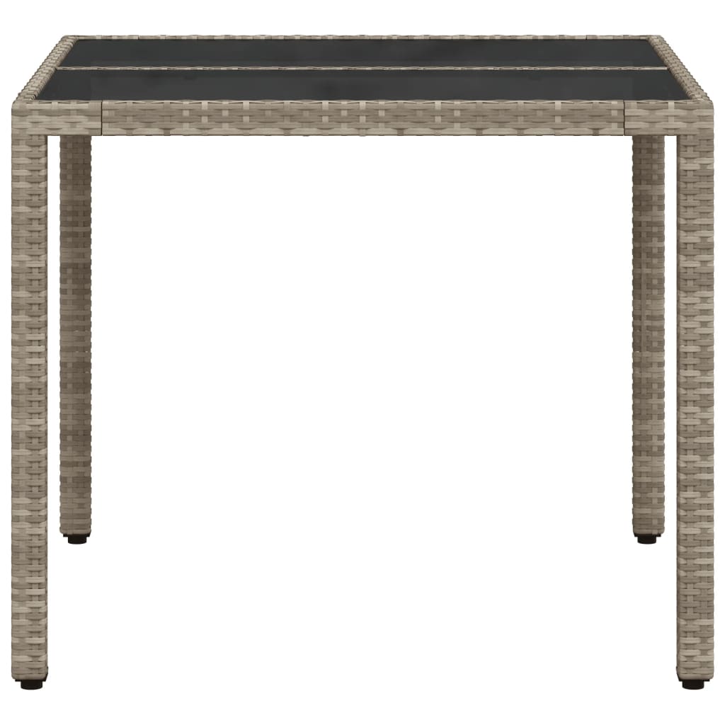 világosszürke polyrattan üveglapos kerti asztal 90 x 90 x 75 cm