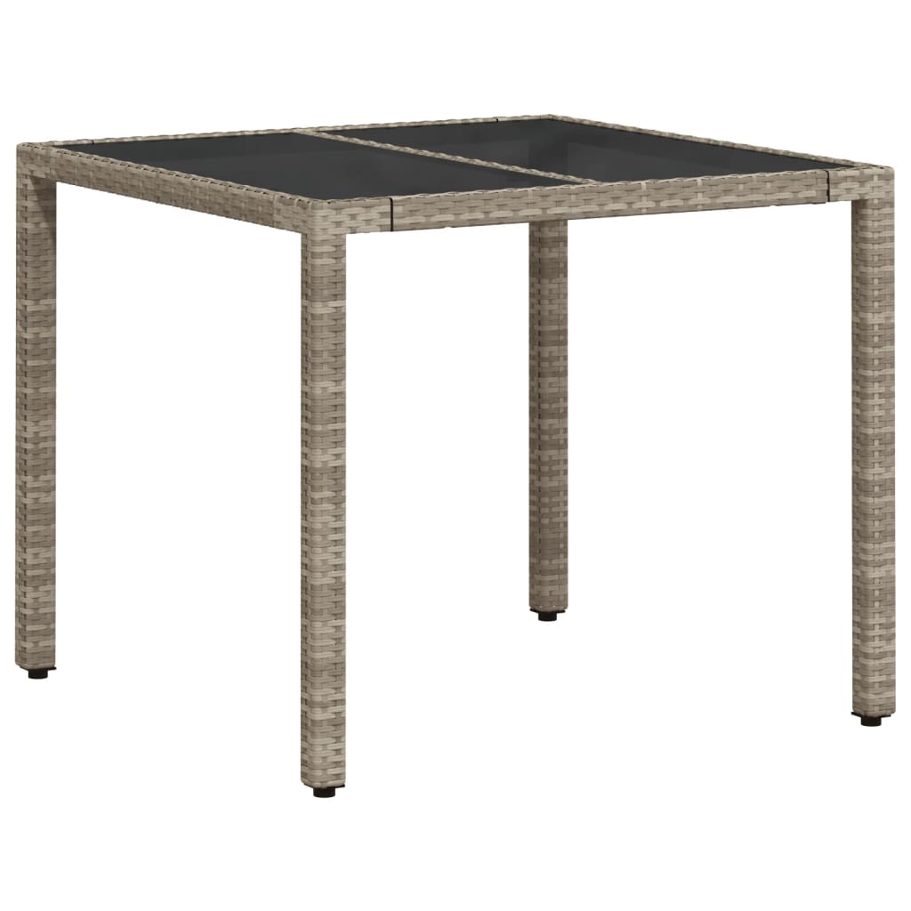 világosszürke polyrattan üveglapos kerti asztal 90 x 90 x 75 cm
