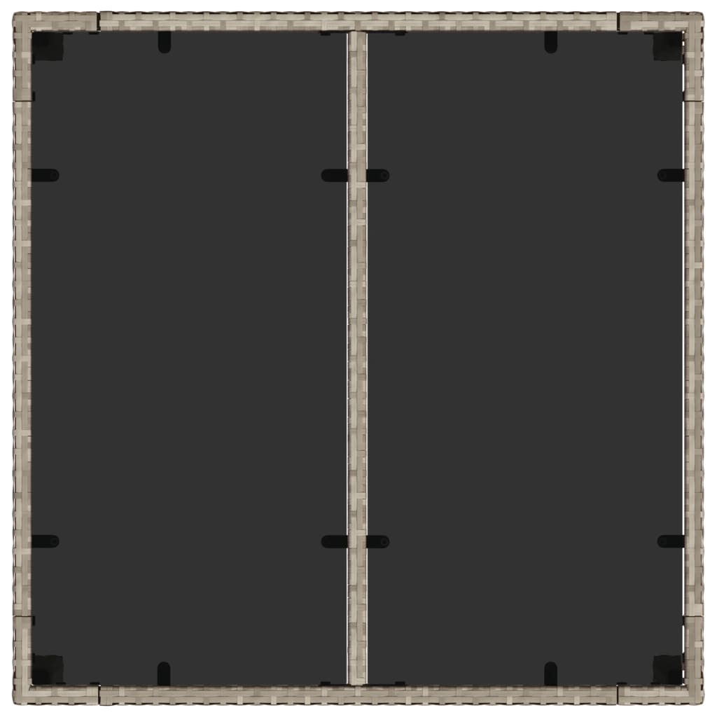 világosszürke polyrattan üveglapos kerti asztal 90 x 90 x 75 cm