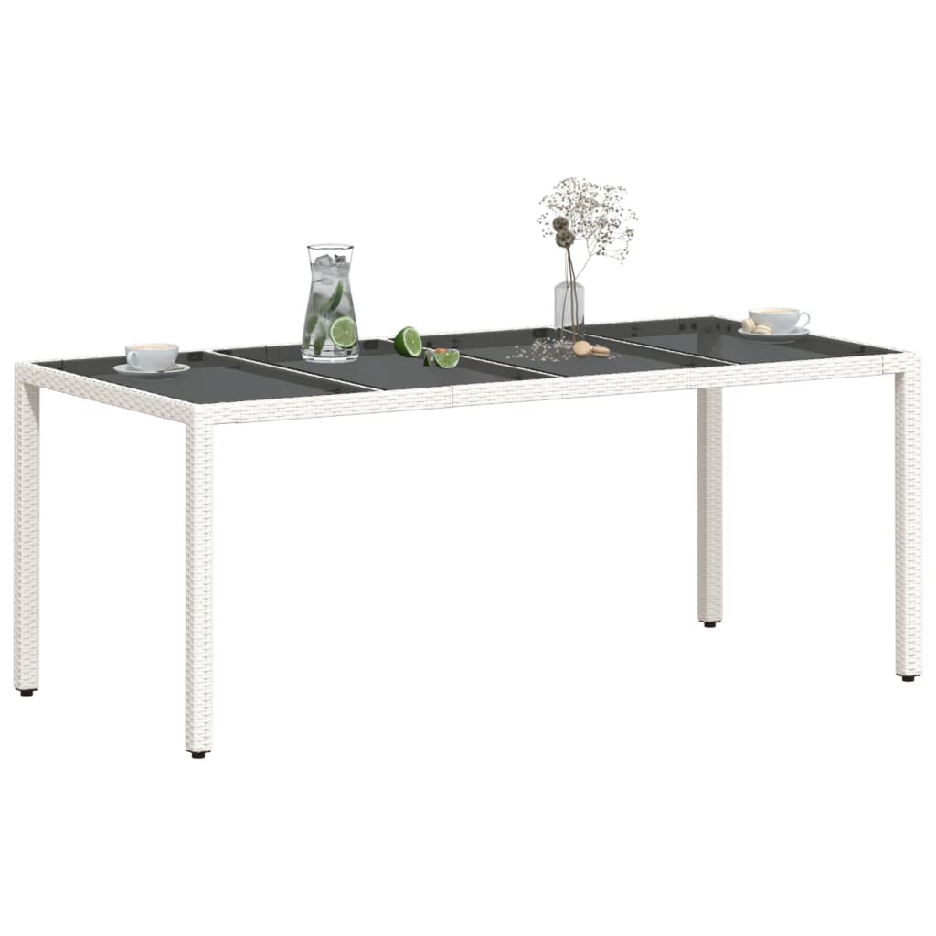 fehér polyrattan üveglapos kerti asztal 190 x 90 x 75 cm
