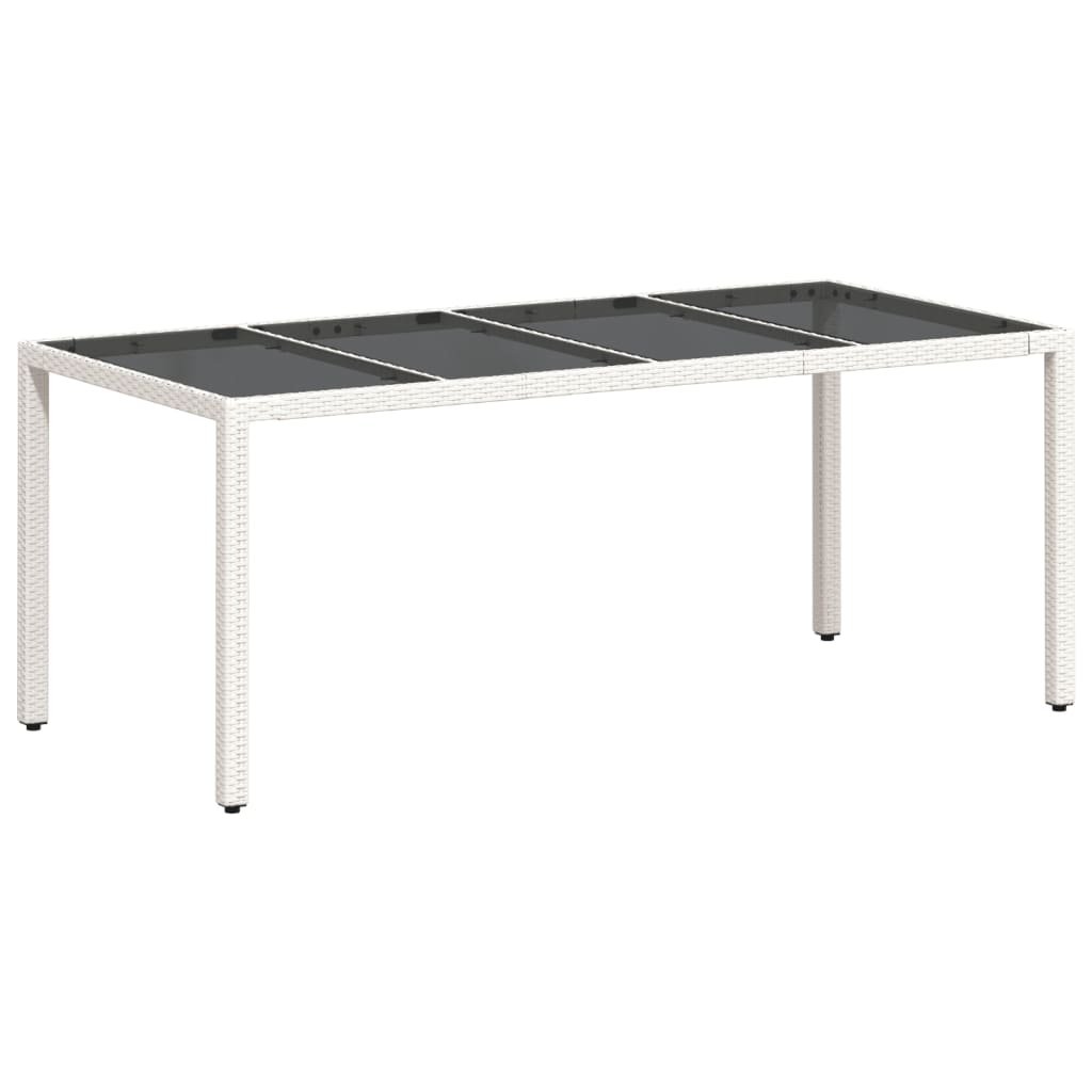 fehér polyrattan üveglapos kerti asztal 190 x 90 x 75 cm