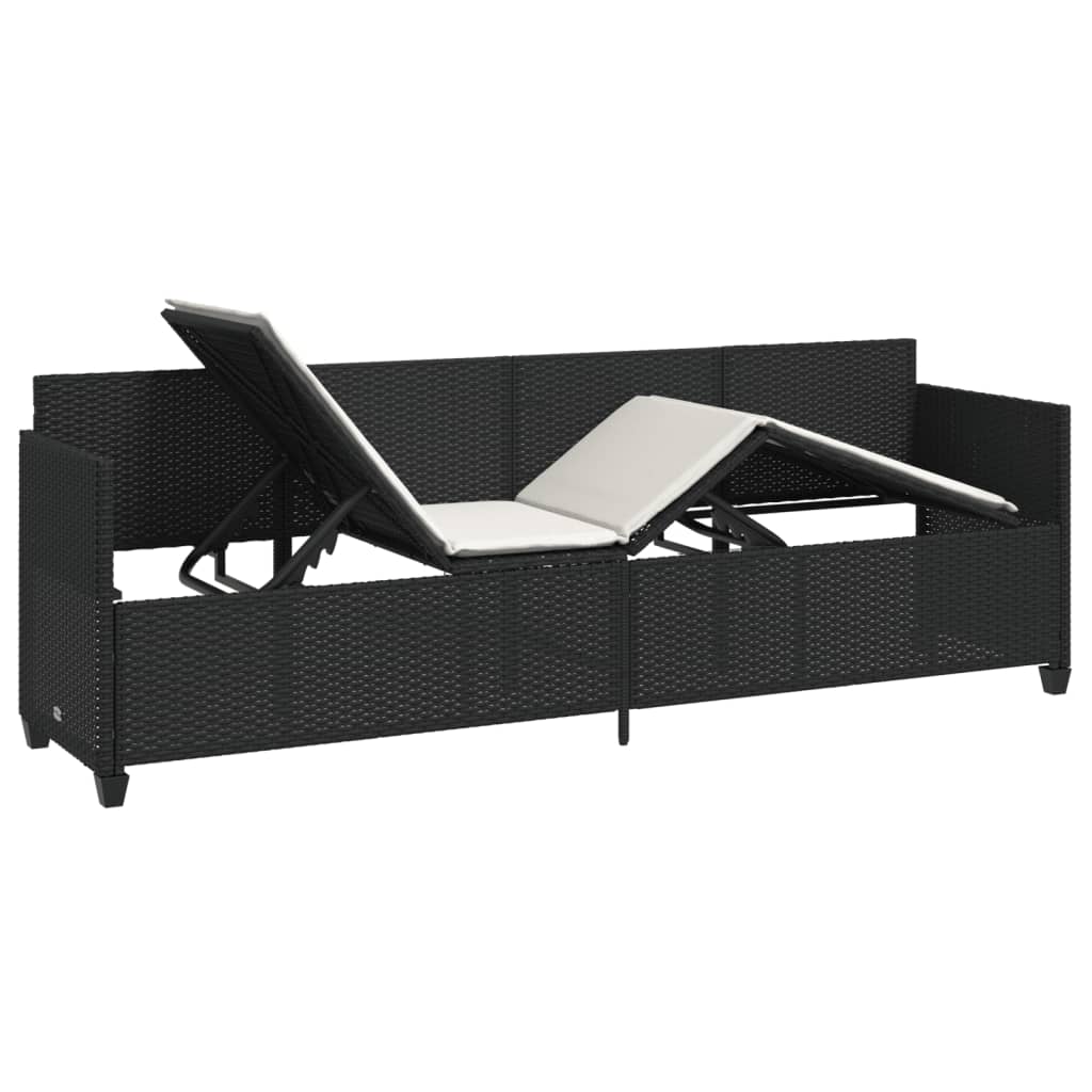 fekete polyrattan napozóágy párnával