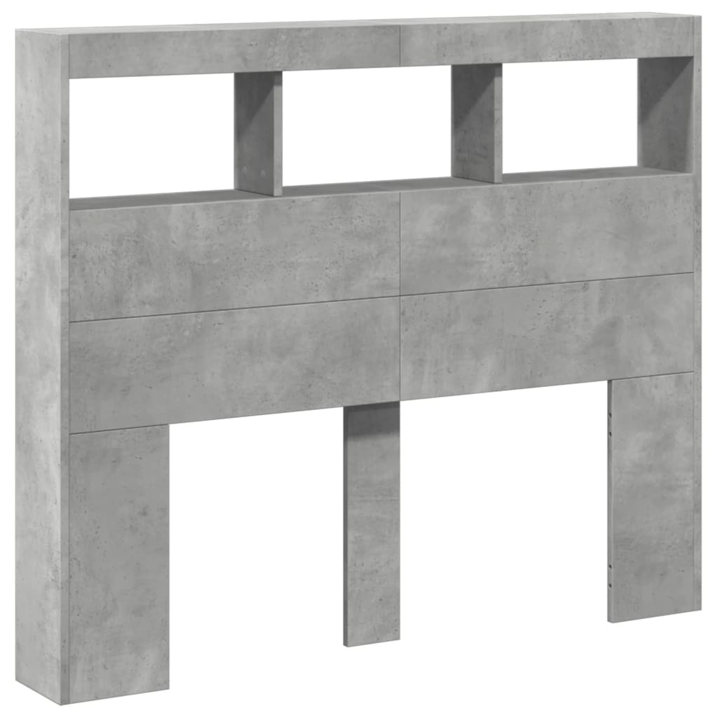 betonszürke áthidalószekrény LED-világítással 120x17x102 cm