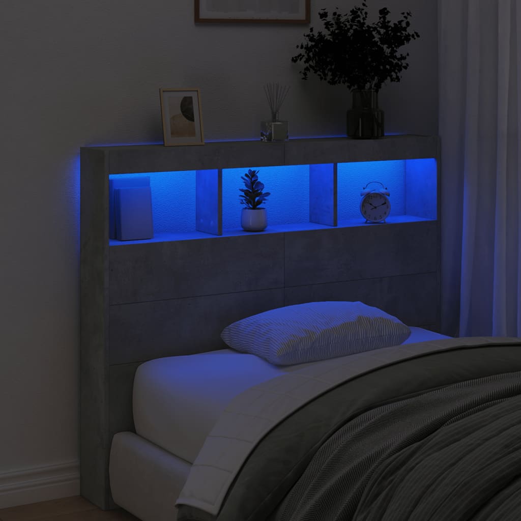 betonszürke áthidalószekrény LED-világítással 120x17x102 cm