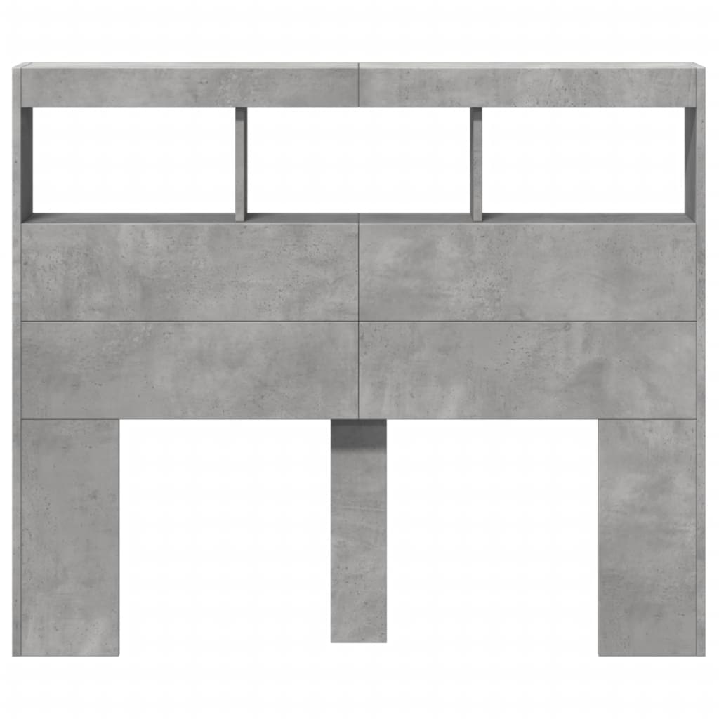 betonszürke áthidalószekrény LED-világítással 120x17x102 cm