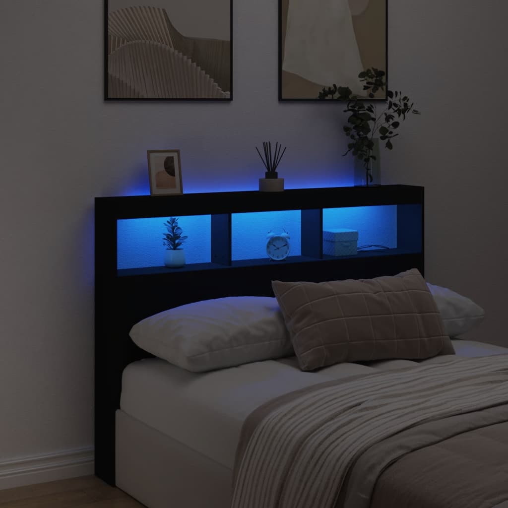 fekete áthidalószekrény LED-világítással 140 x 17 x 102 cm