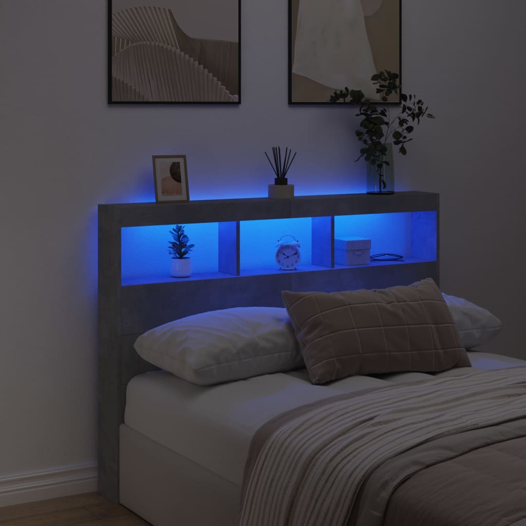 betonszürke áthidalószekrény LED-világítással 140 x 17 x 102 cm