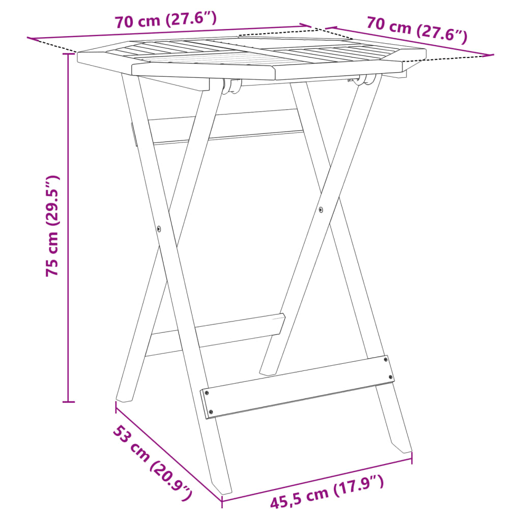 tömör akácfa összecsukható kerti asztal Ø70x75 cm
