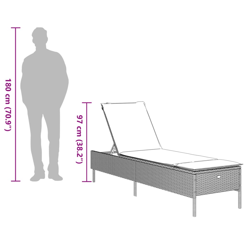 fekete polyrattan napozóágy párnával