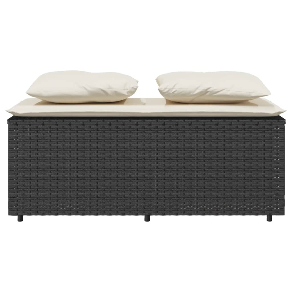 3 részes fekete polyrattan kerti étkezőgarnitúra párnákkal