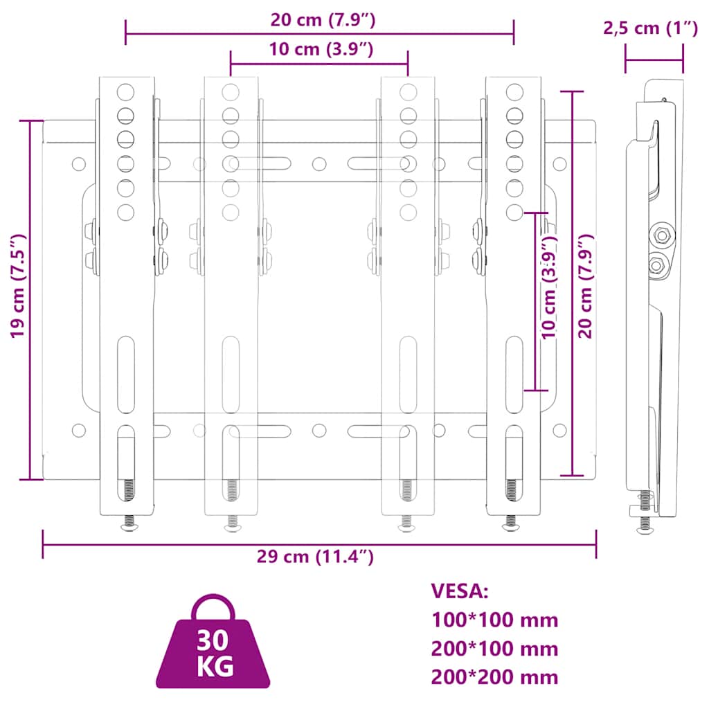 fali TV-állvány 14"-42" képernyőhöz max VESA 200 x 200 mm 30 kg