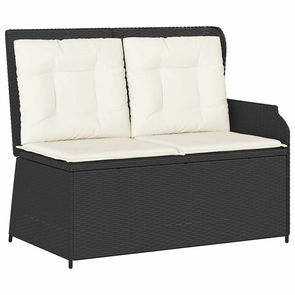fekete polyrattan dönthető kerti pad párnával