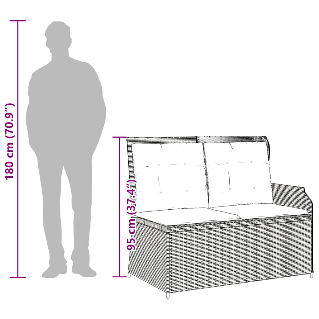 fekete polyrattan dönthető kerti pad párnával