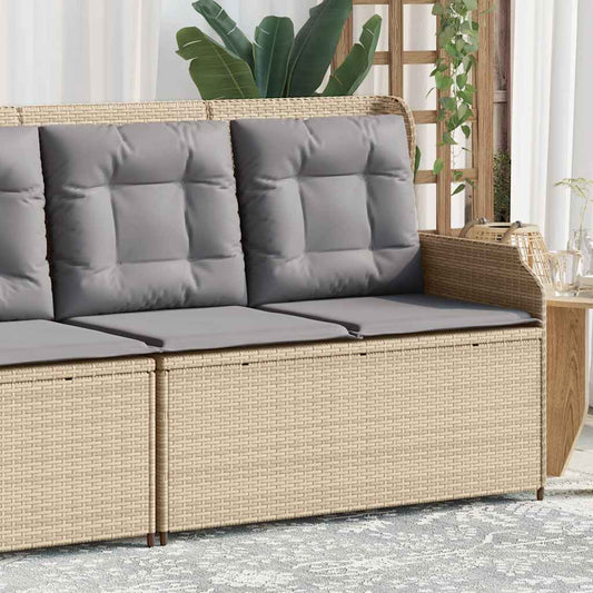 bézs polyrattan dönthető kerti pad párnával