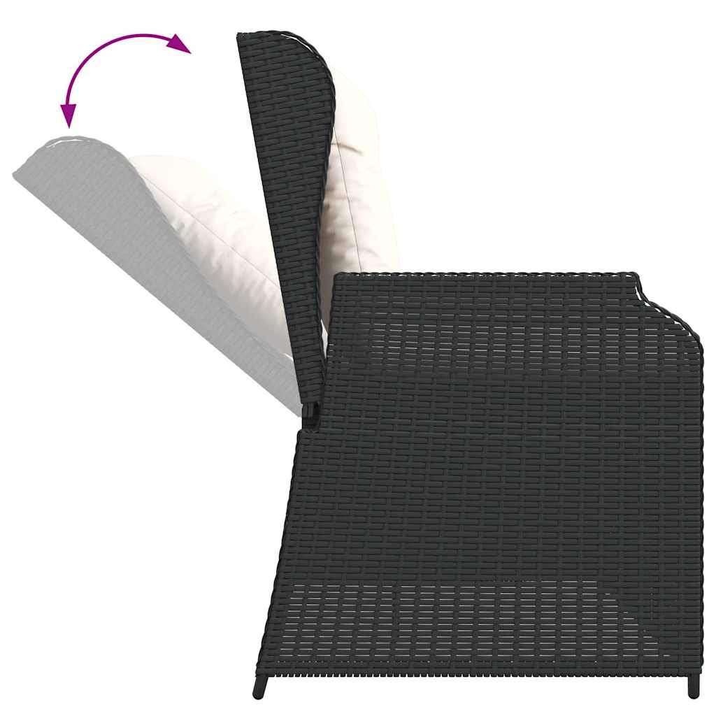 fekete polyrattan dönthető kerti pad párnával