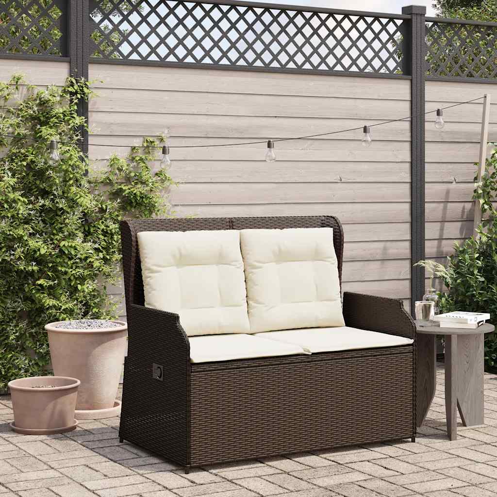 barna polyrattan dönthető kerti pad párnával