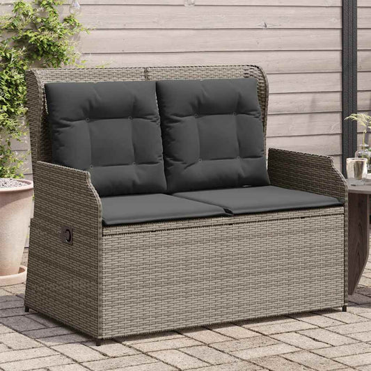 szürke polyrattan dönthető kerti pad párnával